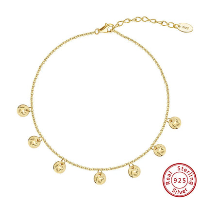 Women's S925 silver geometric ankle chain with round design and Han style details
