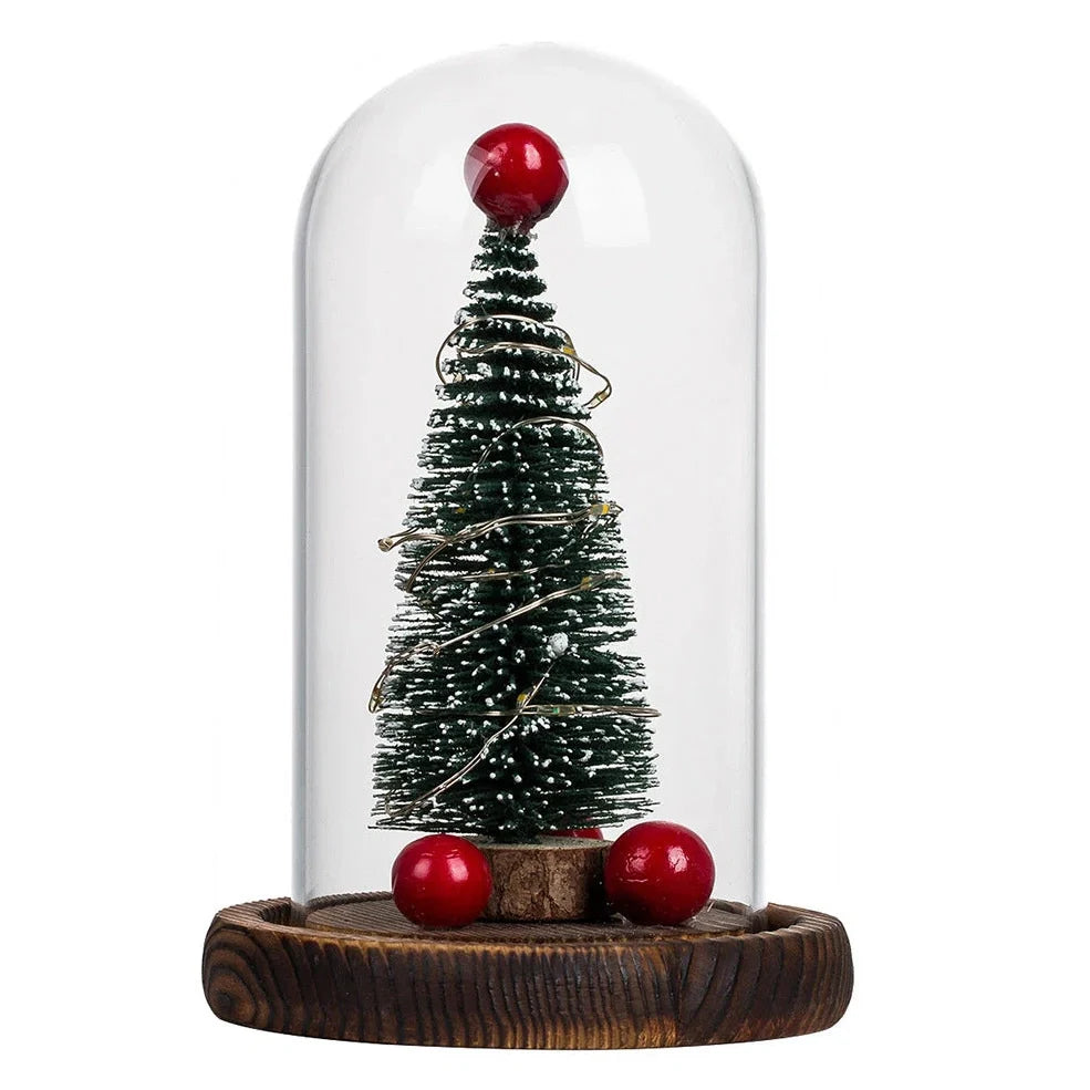 25cm green Christmas tree glass cover with integrated LED lights and carbide base