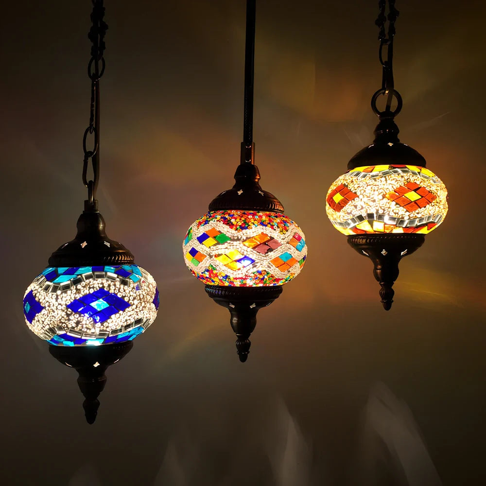 Turkish glass chandelier with 148mm shade and 1.2m adjustable cable on 10cm chassis