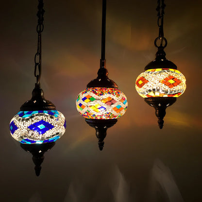 Turkish glass chandelier with 148mm shade and 1.2m adjustable cable on 10cm chassis