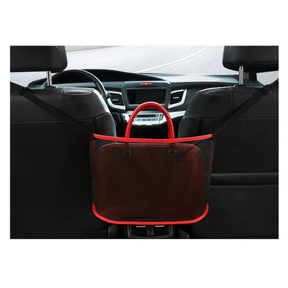 Durable car net pocket handbag holder in red and black, dimensions 40x12x26cm