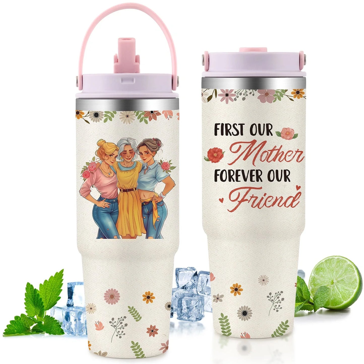 Premium 30oz stainless steel insulated cup in various colors, keeping drinks hot or cold for hours.