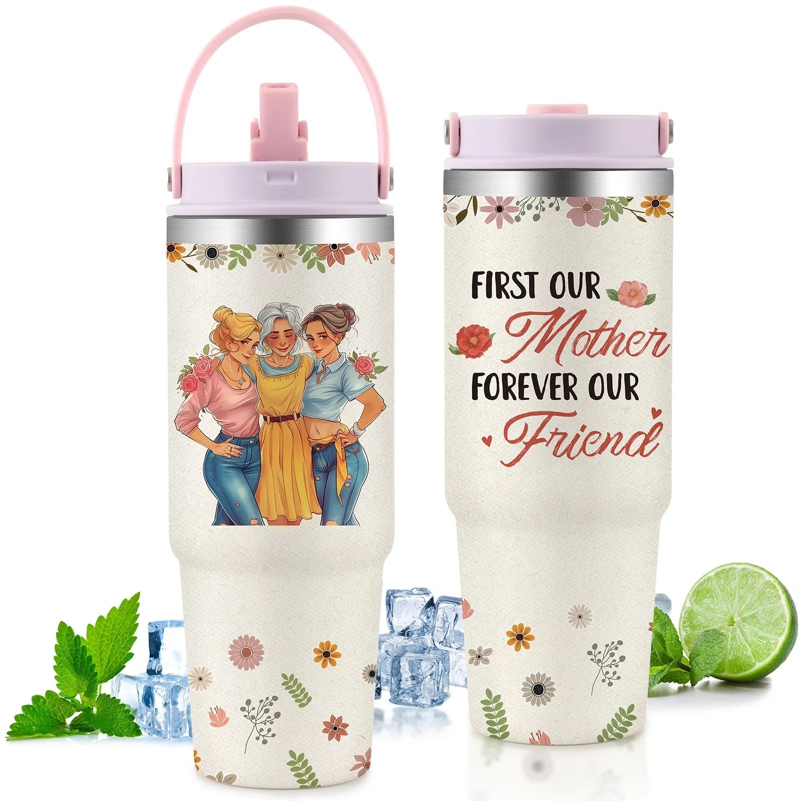 Premium 30oz stainless steel insulated cup in various colors, keeping drinks hot or cold for hours.