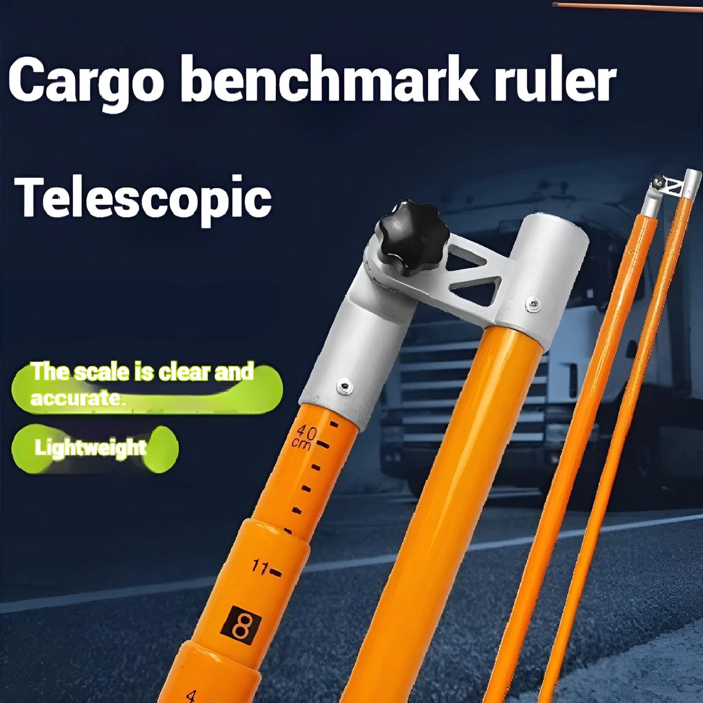 Telescopic truck height measuring rod extended to full length showing measurement scales