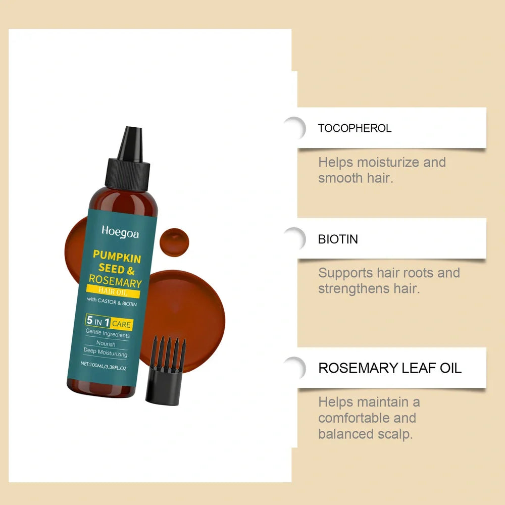 Rosemary essential oil bottle with pointed applicator and detangling comb for hair treatment