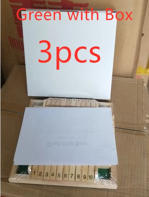 Deluxe four-sided Shut The Box wooden dice game with green flaps for group play