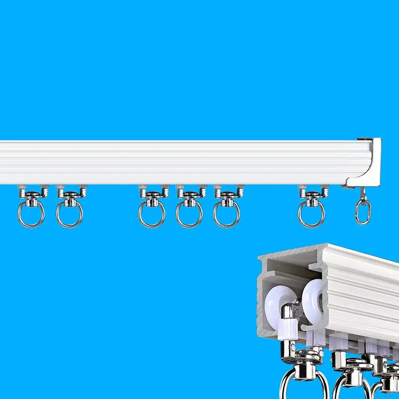 Motorised curtain track kit with aluminium alloy track, pulley system, remote controller, and elbow connector