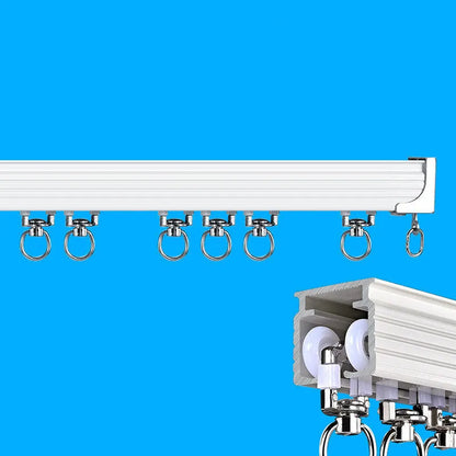 Motorised curtain track kit with aluminium alloy track, pulley system, remote controller, and elbow connector