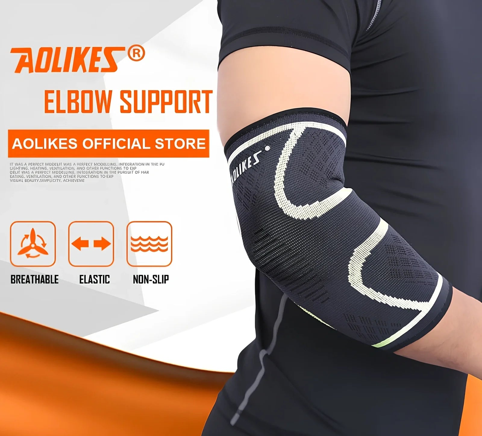 AOLIKES black elbow support with latex silk lining for basketball and volleyball sports compression