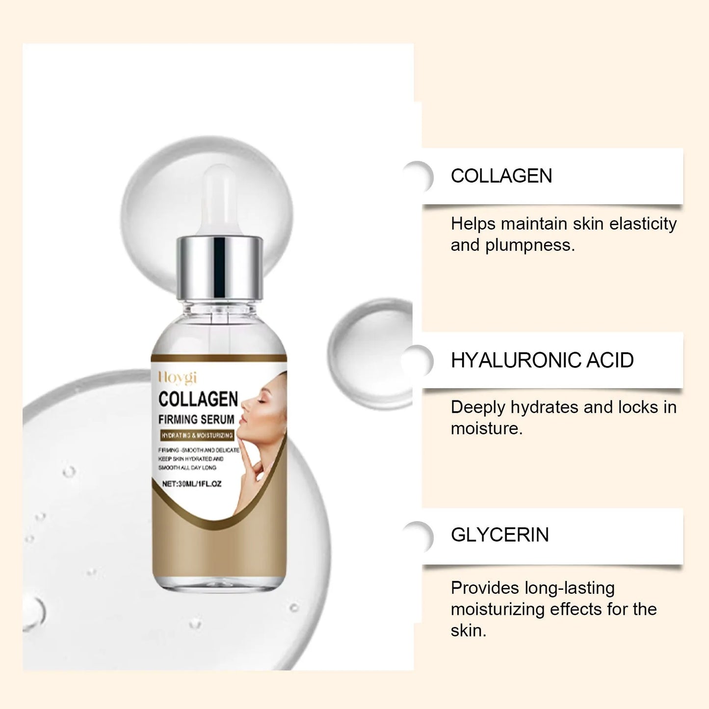 30ml collagen firming care solution bottle with transparent gel serum