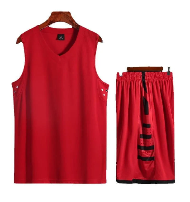White and black chemical fibre blend sports vest and pants set for basketball training