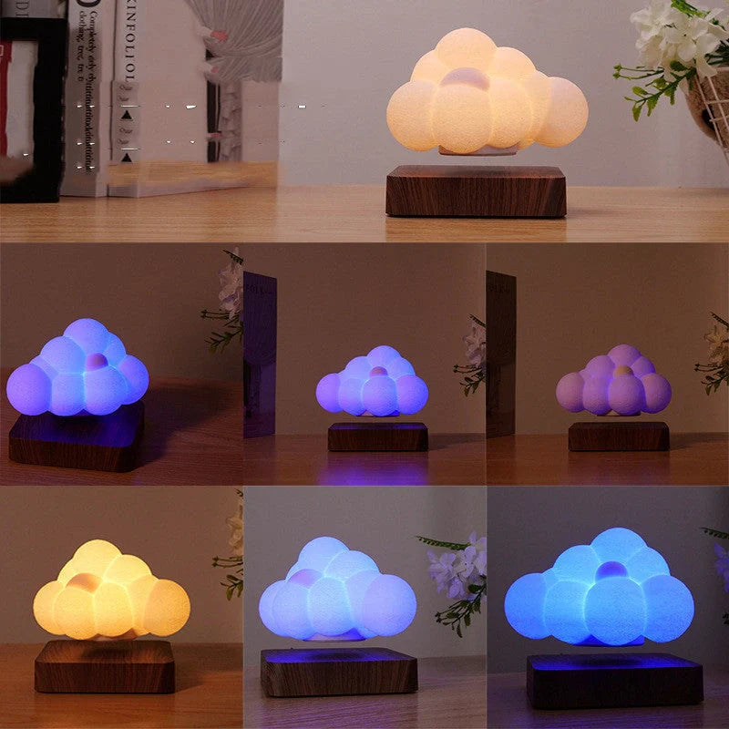 Magnetic Levitation Cloud Lamp with 3D-printed cloud design floating above base