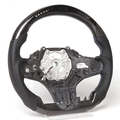 Black carbon fibre LED sports steering wheel for BMW X3 and X5 with heating function
