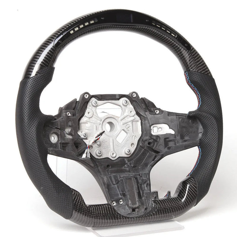 BMW X3 X5 carbon fibre intelligent LED sports steering wheel with heating function for 2019 BMW 530i M Sport Package models in black finish