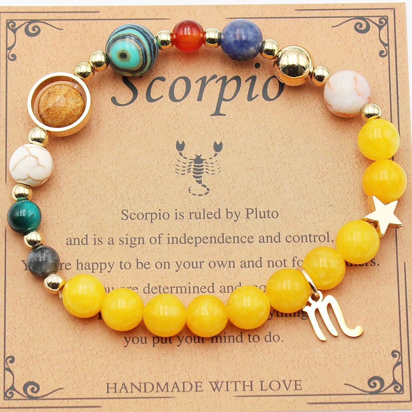 12 Constellation Morgan Stone Beaded Bracelet featuring detailed zodiac signs on 19mm beads