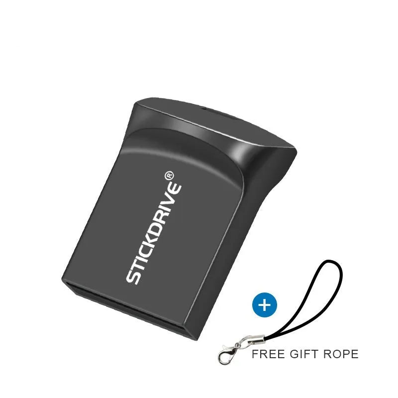 Silver metal USB flash drive with a carabiner keychain clip attached
