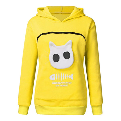 A cozy and stylish women's hooded sweatshirt with a unique cat-themed pocket design, available in a variety of vibrant colors.