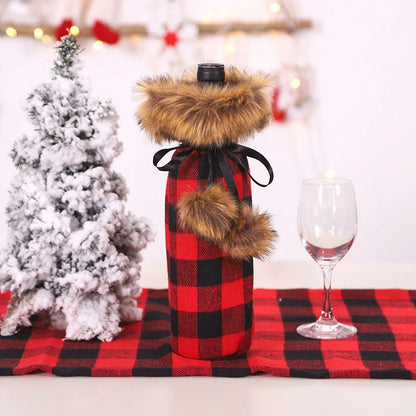 Festive Christmas wine bottle socks in vibrant colors, perfect for holiday decor