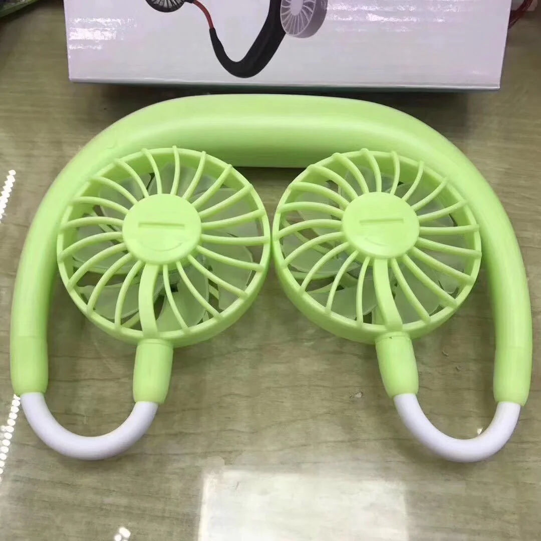Portable USB charging fan with hanging neck design in various colors