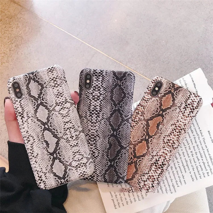 Leather snake skin phone case for iPhone in brown, grey or white, TPU and PC back cover