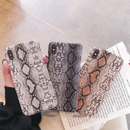Leather snake skin phone case for iPhone in brown, grey or white, TPU and PC back cover