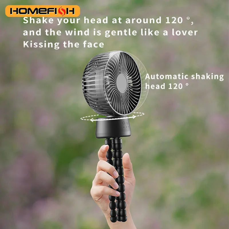 HOMEFISH F2 automatic shake head baby stroller fan with LED light and removable bracket on a pushchair