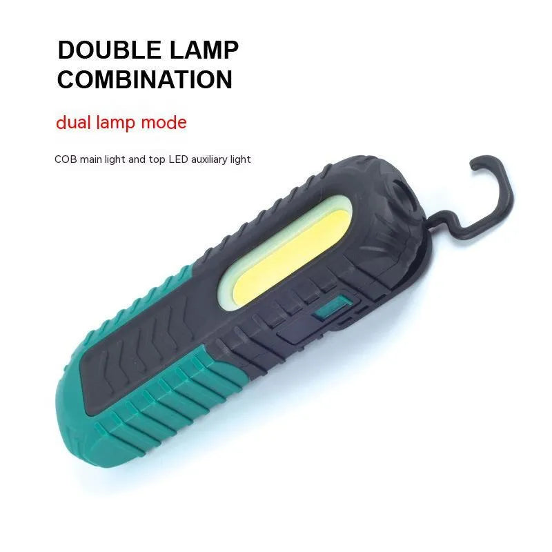 PET-coated black and green auto repair work light with USB charging cable for vehicle inspection