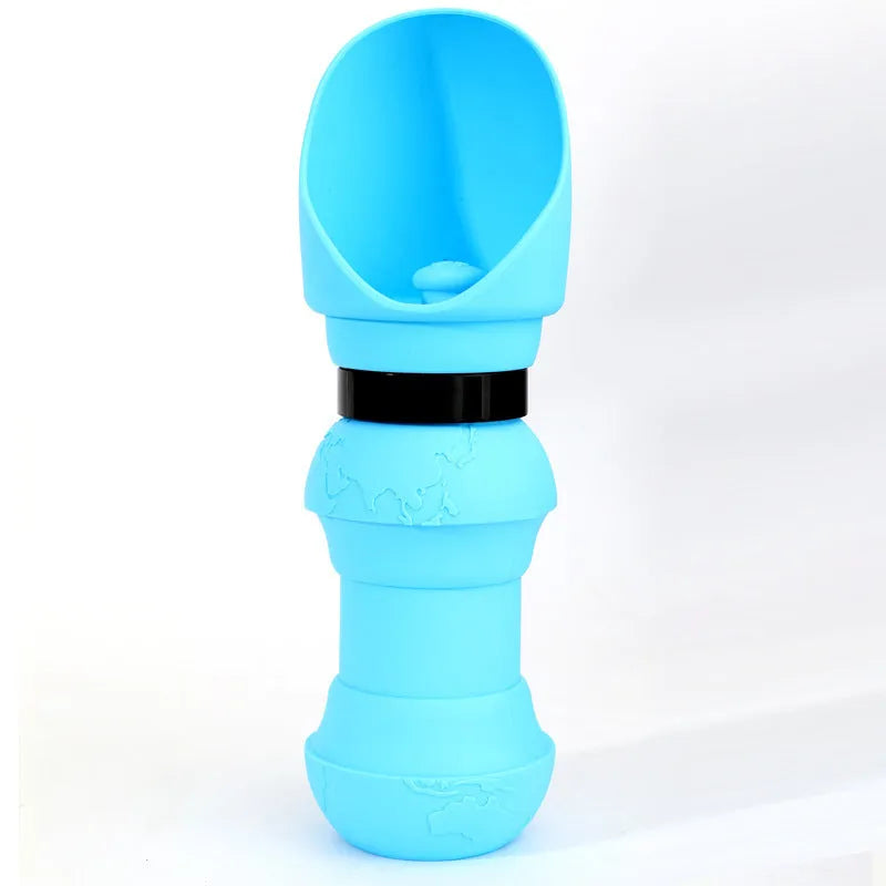 Silicone folding pet cup shown expanded as drinking bowl and collapsed to 4cm height