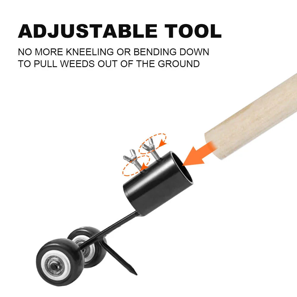 Versatile gardening tool with long prongs for easy weed removal and soil aeration in yards and lawns