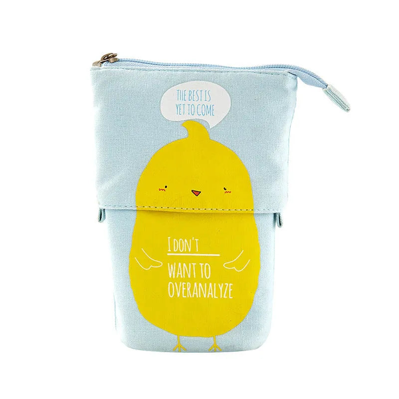 Round Korean-style canvas pencil case with cartoon animal pattern measuring 19cm