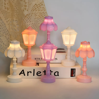 Retro pagoda styled night lamp with geometric design in light purple colour