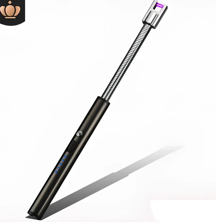 Black USB rechargeable electric lighter with 360-degree rotating head for windproof flameless ignition