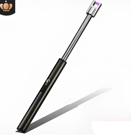 Black USB rechargeable electric lighter with 360-degree rotating head for windproof flameless ignition