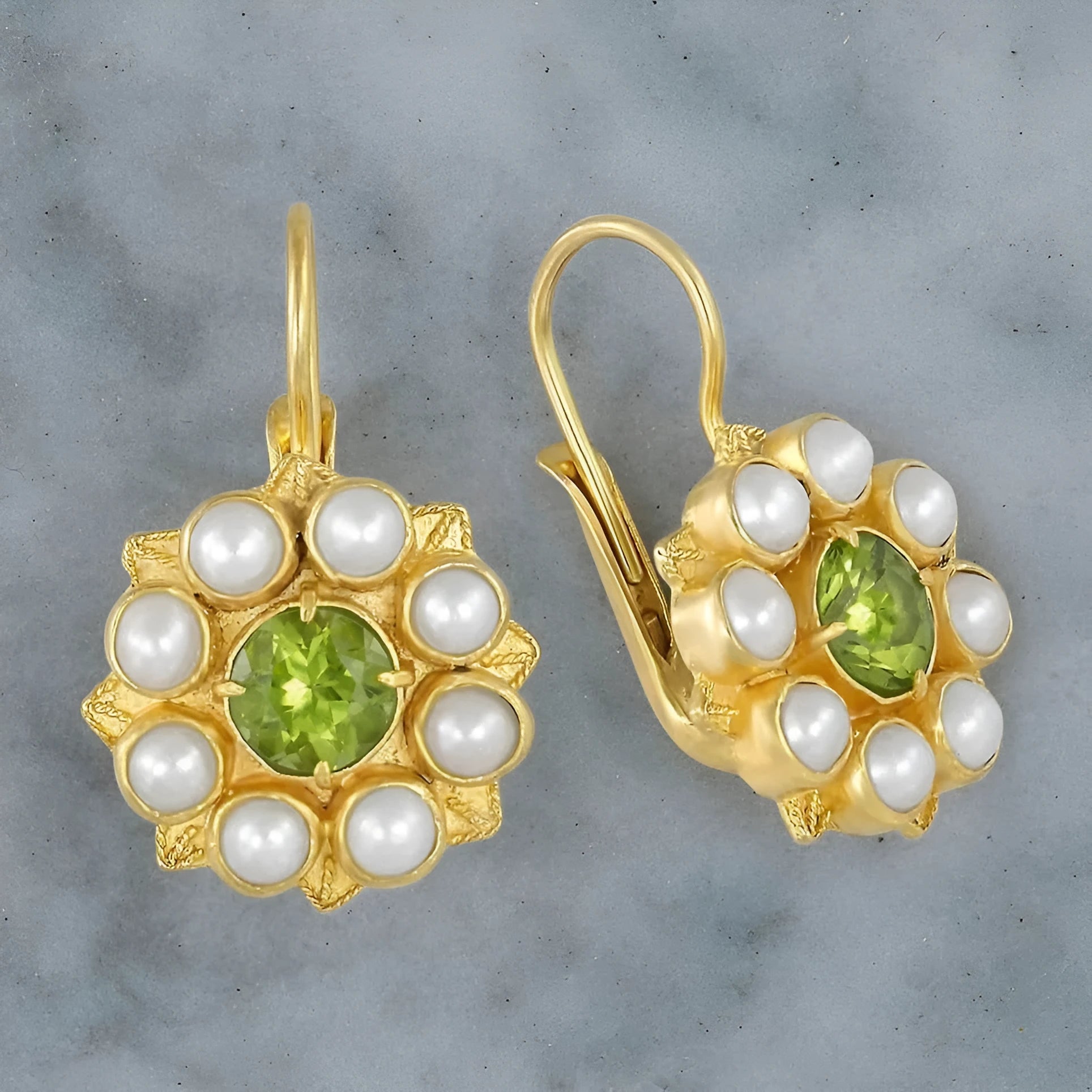 Gold retro floral design earrings for women made from alloy metal.