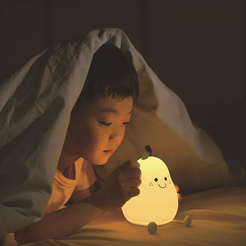 USB Rechargeable LED Pear Night Light with dimming touch control and 7-color mode