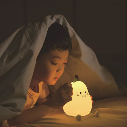 USB Rechargeable LED Pear Night Light with dimming touch control and 7-color mode
