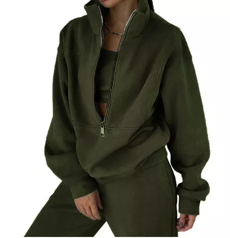 Women's solid color fleece sports casual suit with vest in various colors