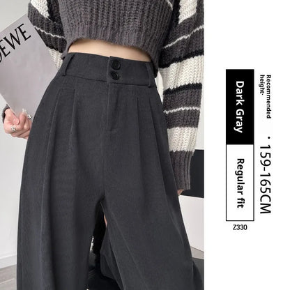 High waist wide leg suit pants in black, white, dark grey and dark coffee, straight drooping polyester trousers