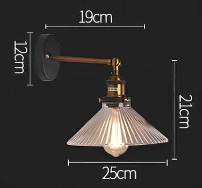 Vintage industrial wall lamp with glass body and adjustable lighting settings