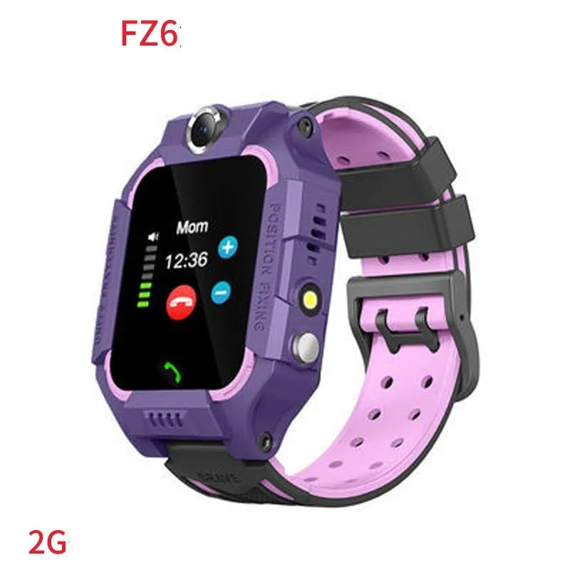 Z6 children smart watch with silicone strap, 128 x 128 touchscreen, and colour options in blue, pink, purple, and red