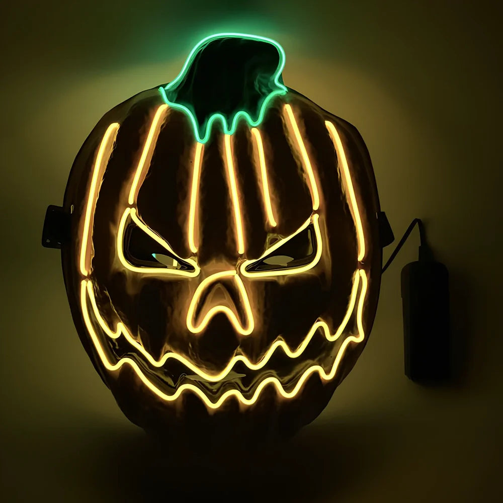 Halloween LED mask with voice control and multiple flash modes measuring 22cm by 18cm