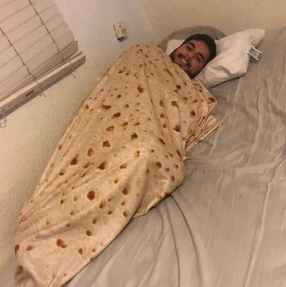 Round burrito tortilla wrap blanket with printed design in soft flannel microfiber material