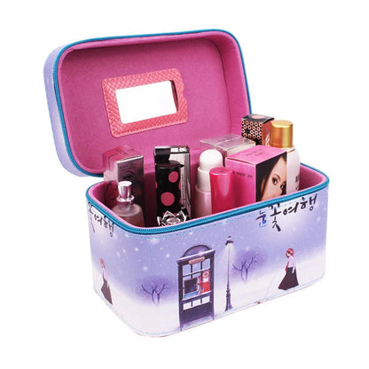 7-inch rigid cosmetic bag with waterproof PU leather and scenic pattern design