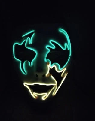 A luminous skeleton mask with an eye-catching EL wire design, perfect for Halloween costumes and decorations.