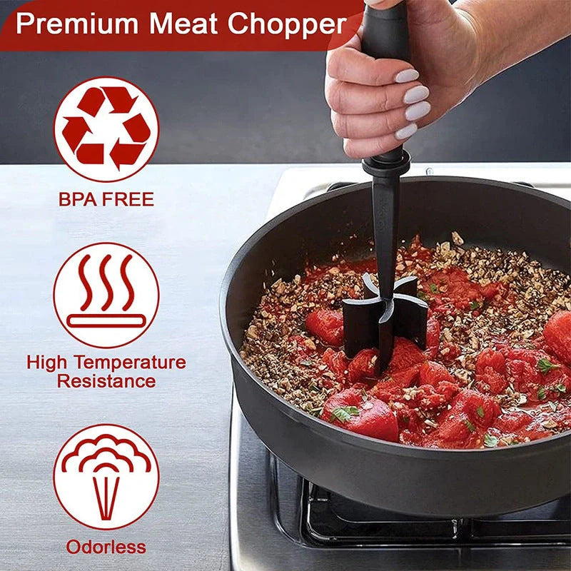 Nylon meat chopper for efficient cooking, heat-resistant and dishwasher safe