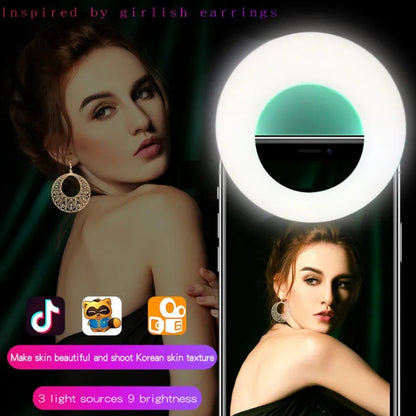 WQ-20 rechargeable LED self-timer fill light, 80mm round, stepless dimming, green or pink