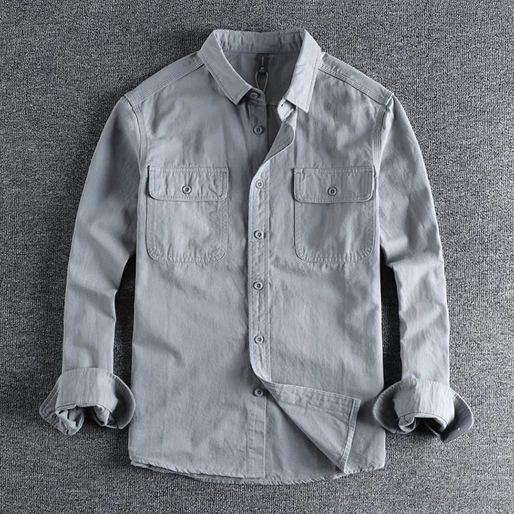 Men's loose cardigan style long sleeve shirt overalls in polyester fabric