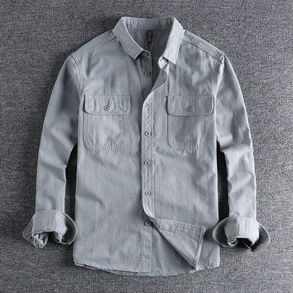 Men's loose cardigan style long sleeve shirt overalls in polyester fabric
