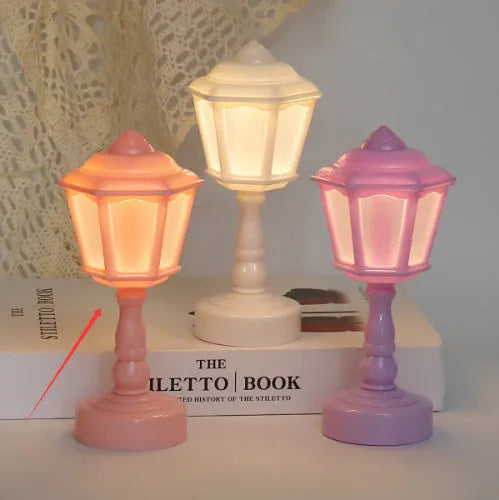Retro pagoda styled night lamp with geometric design in light purple colour