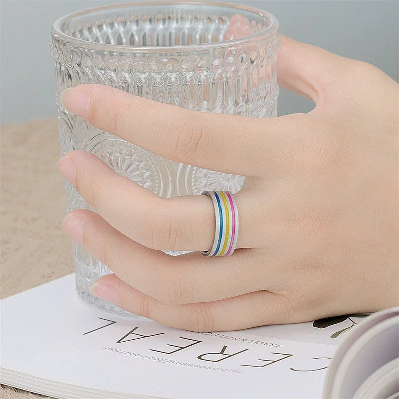 Titanium Steel Ring with Captivating Rainbow Oil Drip Design, Featuring a Unique Flower Shape and Available in Multiple Sizes